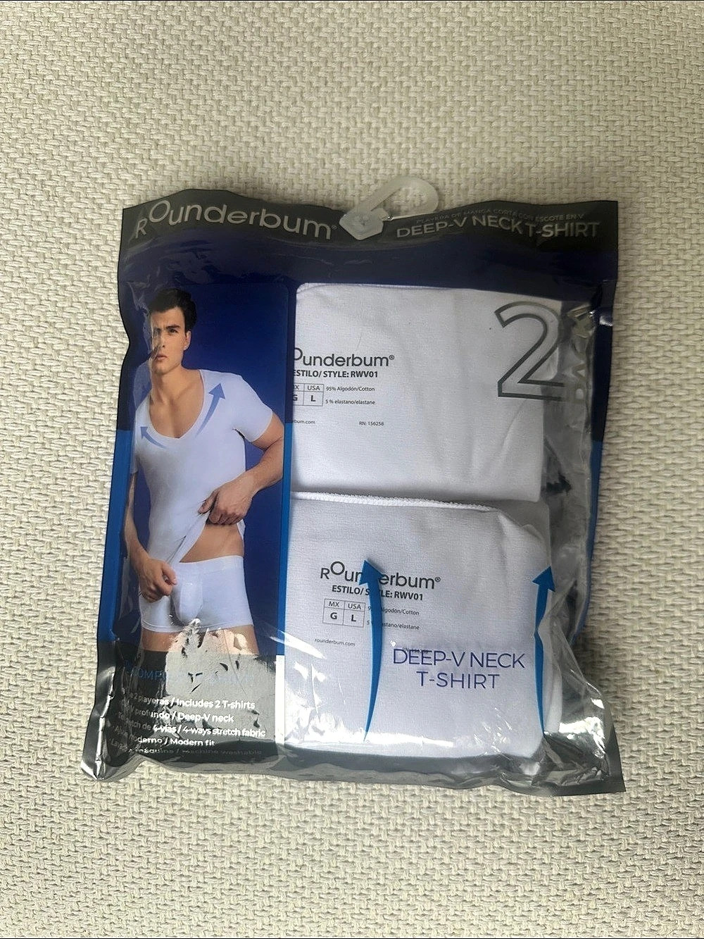 rOunderbum Deep V-Neck T-Shirt White - 2 pk